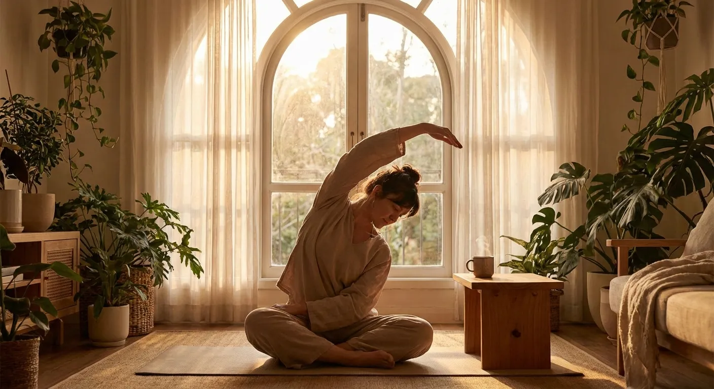 Gentle morning stretching in natural light without rushing