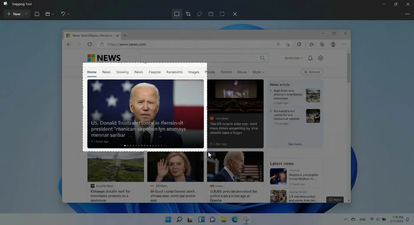 Windows Snipping Tool interface showing rectangular selection mode