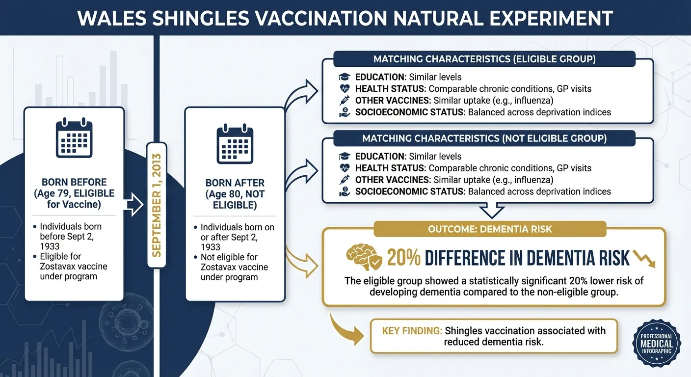 Infographic showing the Wales natural experiment methodology with age cutoff dates