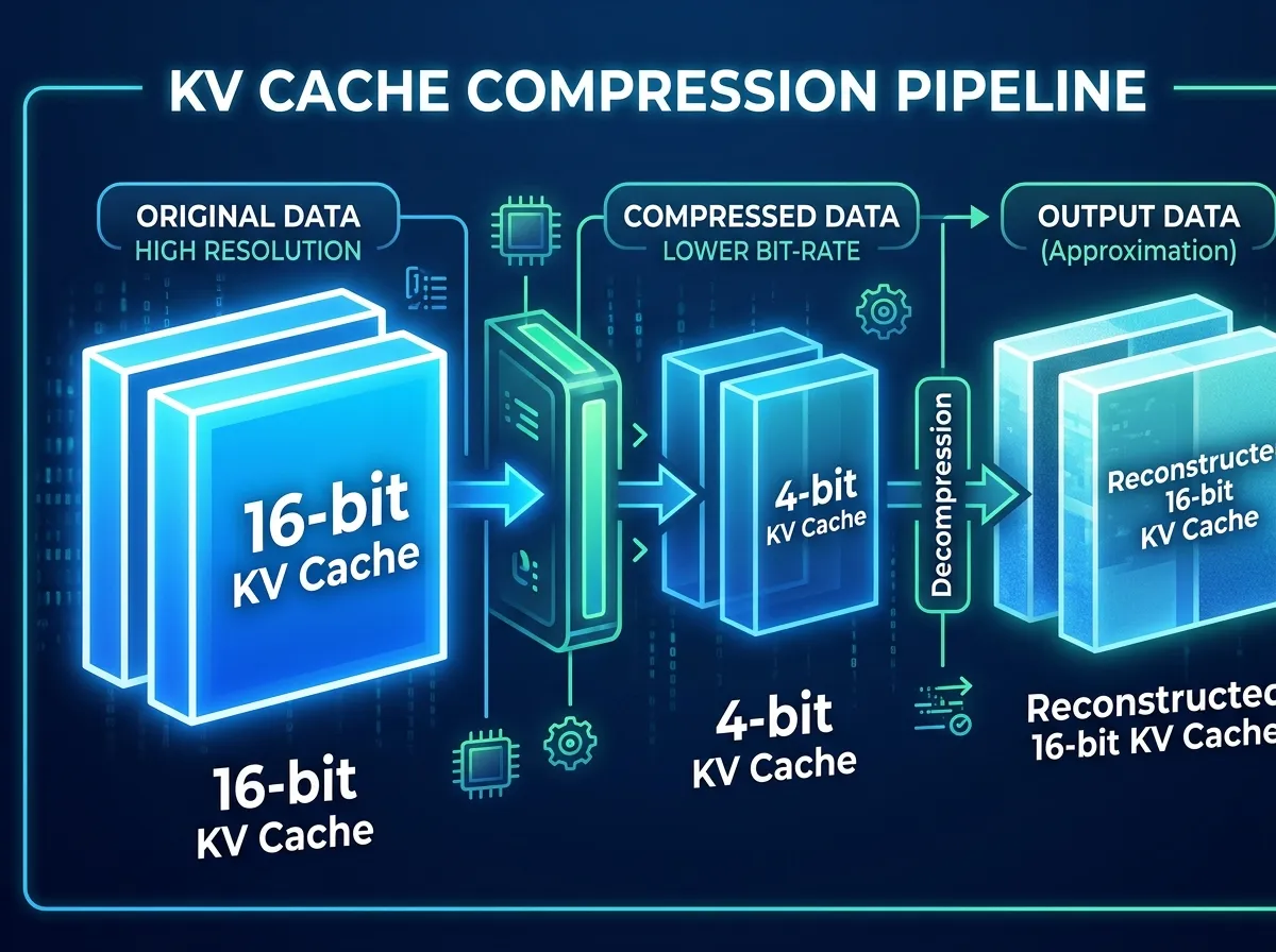 A simplified diagram showing data compression from large blocks to tiny blocks labeled 16-bit to 3-bit