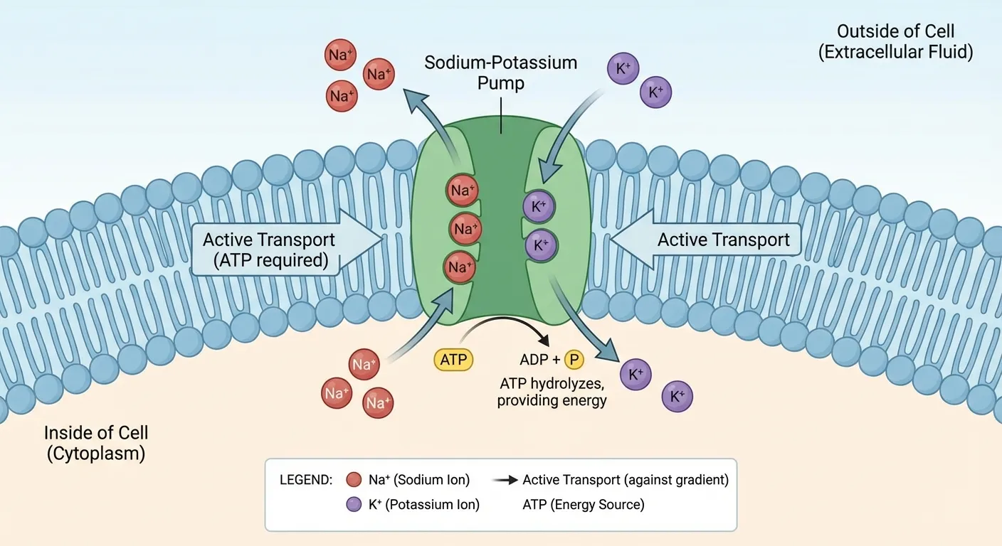 Diagram showing sodium-potassium pump in cell membrane