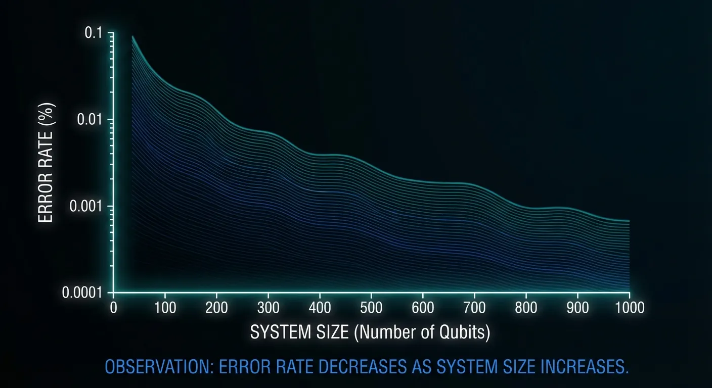 Graph showing quantum error rates decreasing as system size increases
