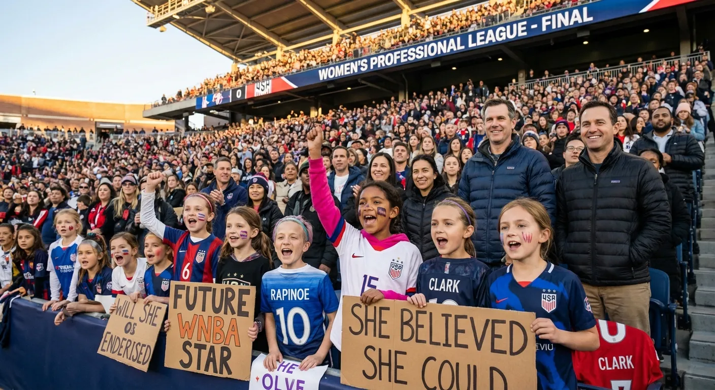 Young girls wearing jerseys of female sports stars at a women's sporting event