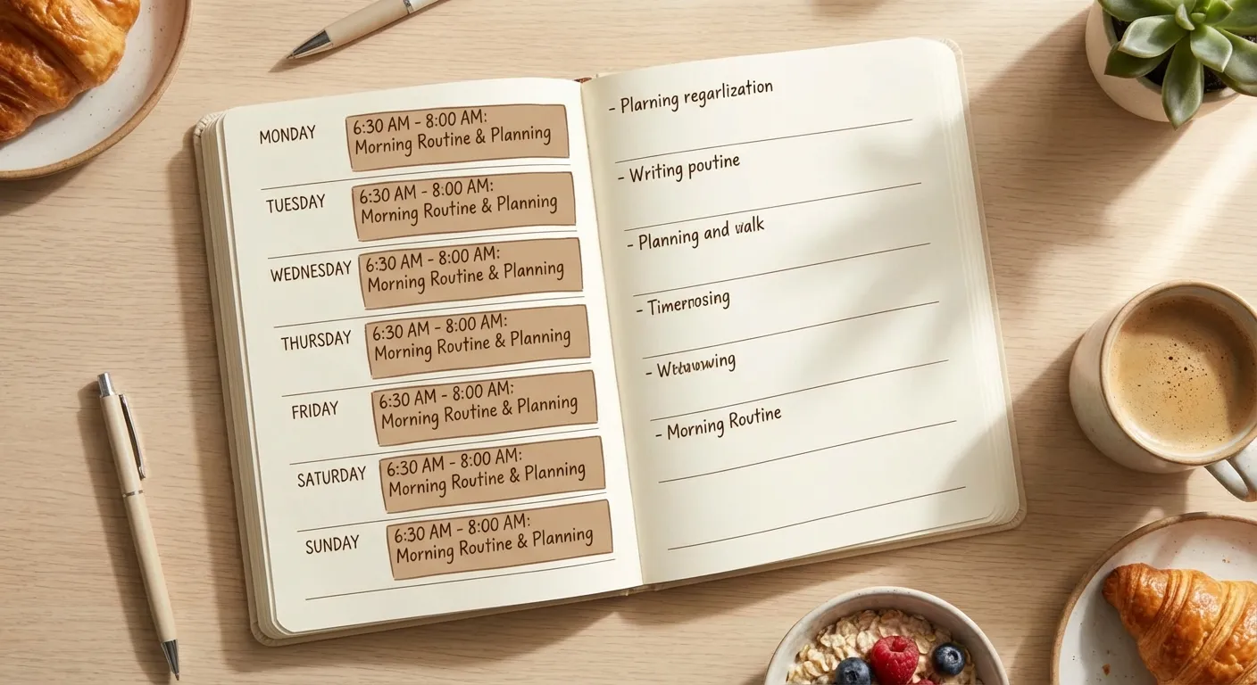 Calendar or planner showing consistent morning routine times across the week