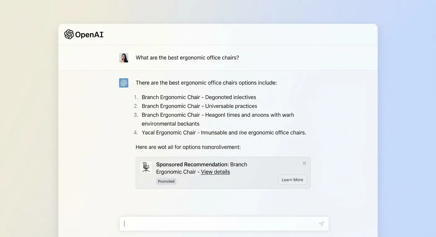 ChatGPT interface showing conceptual ad placement mockup