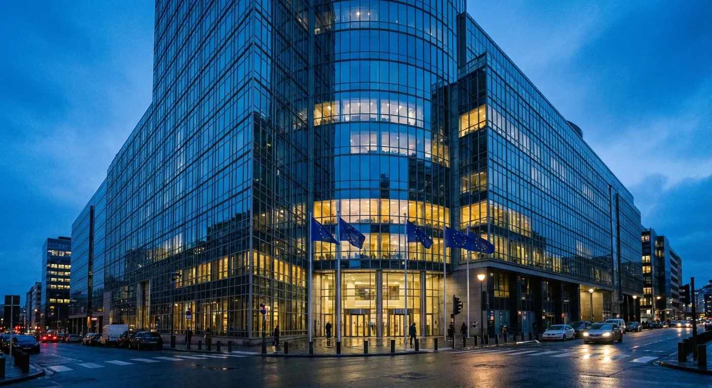 European Commission building in Brussels at dusk