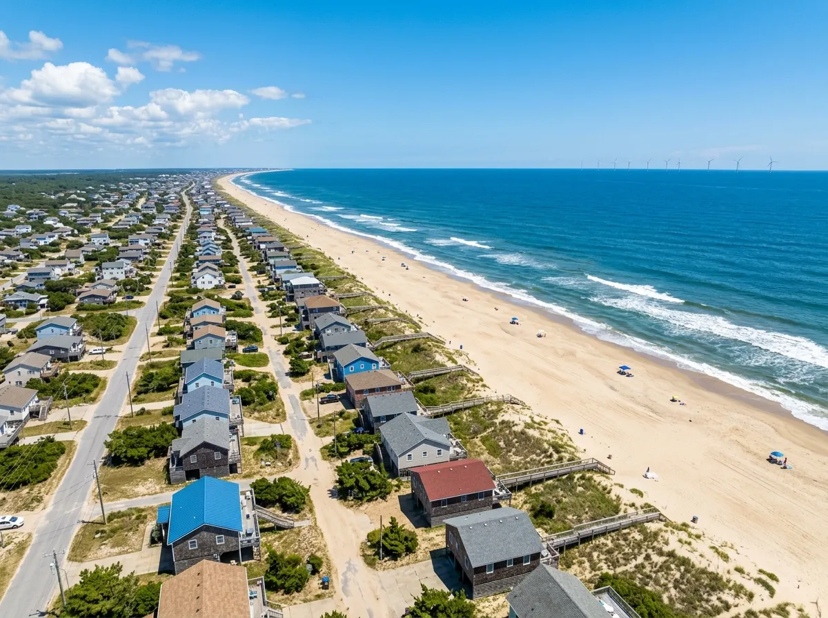 A coastal community near the North Carolina Outer Banks shoreline