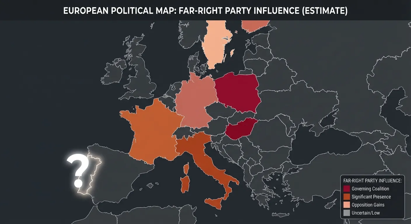 Map of Europe highlighting countries with far-right election gains