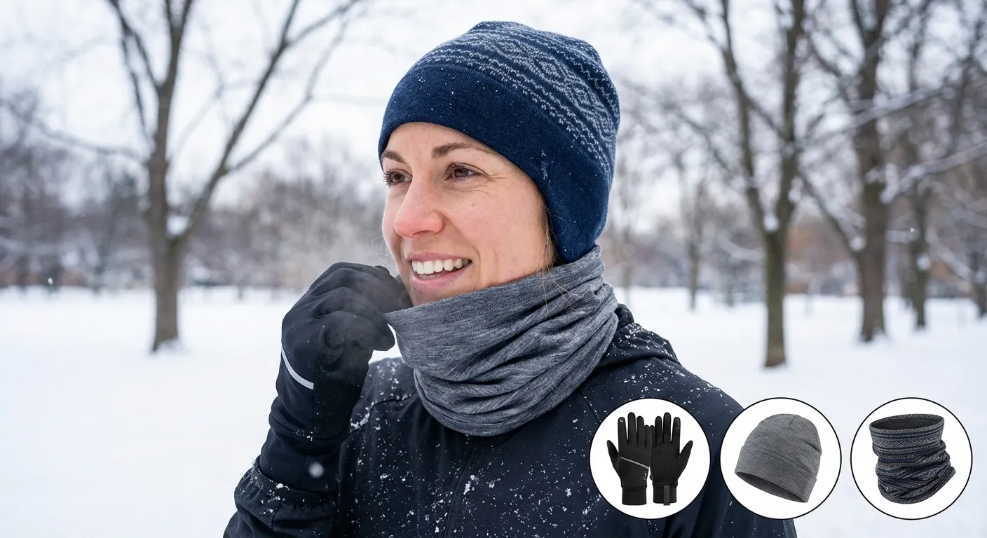 Runner demonstrating proper cold weather extremity protection gear
