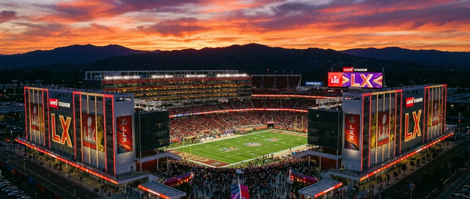 Super Bowl LX logo displayed at Levi's Stadium in Santa Clara California