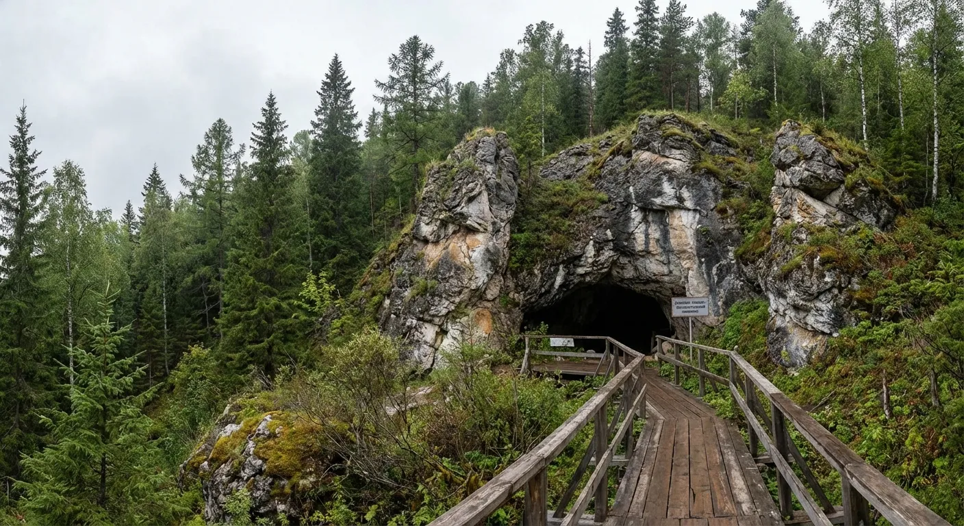 Denisova Cave entrance in the Altai Mountains of Siberia where discoveries were made