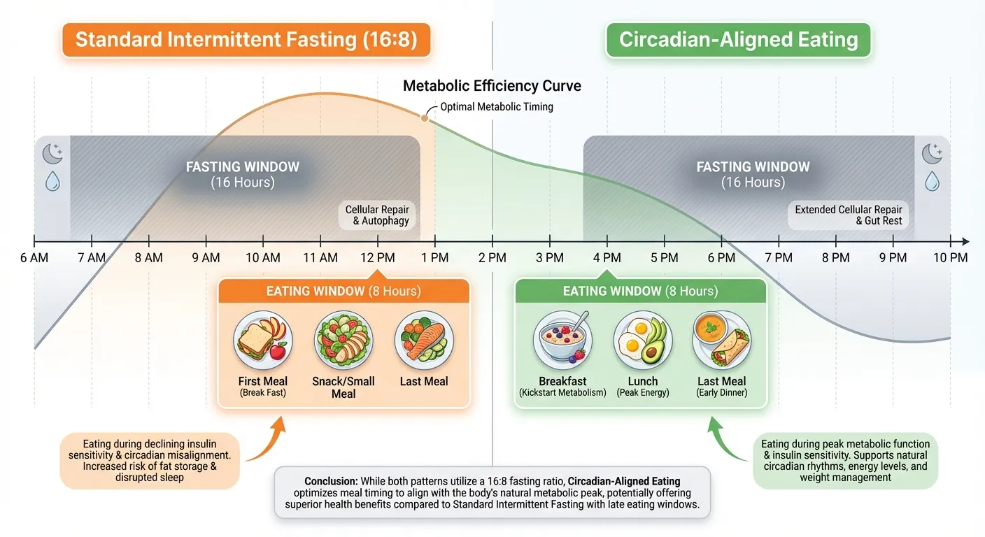 Comparison of standard intermittent fasting versus circadian-aligned eating windows