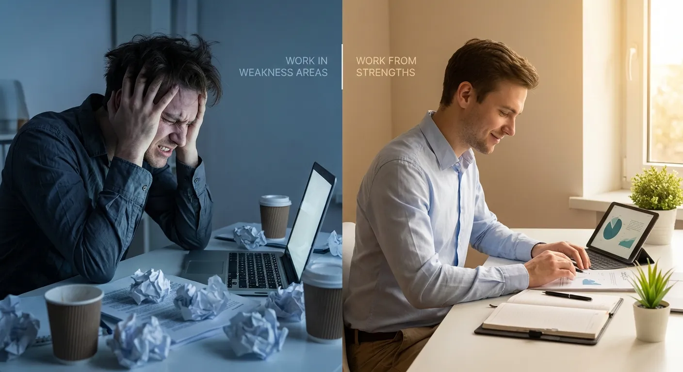 Split comparison showing effortful struggle versus engaged flow state