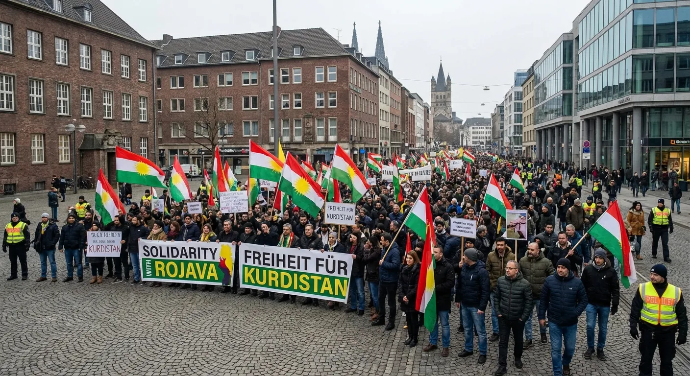 Pro-Kurdish protesters in Germany with flags and signs