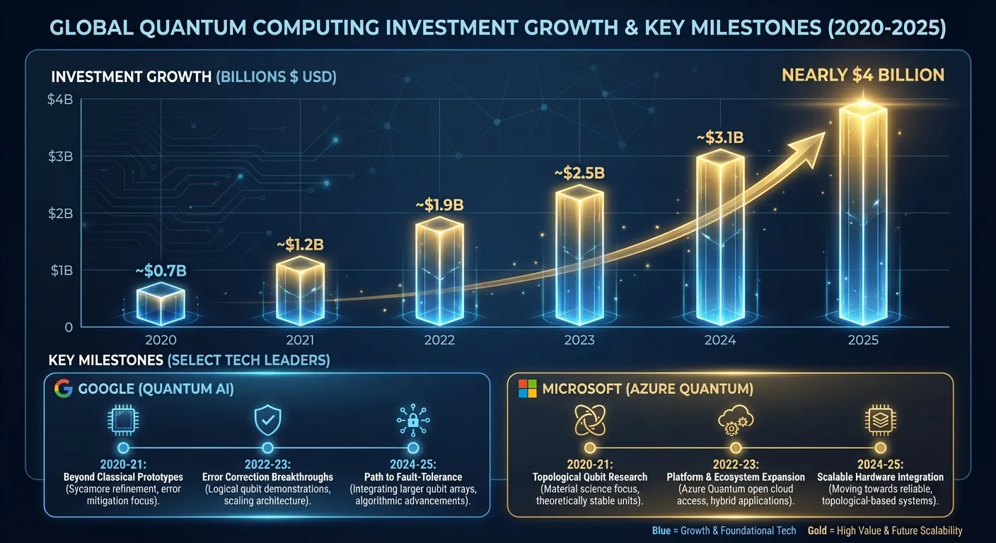 Comparison infographic showing quantum vs classical computing power growth