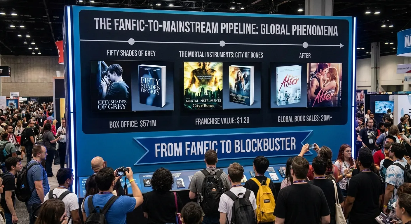 Book covers of Fifty Shades of Grey, The Mortal Instruments, and After series