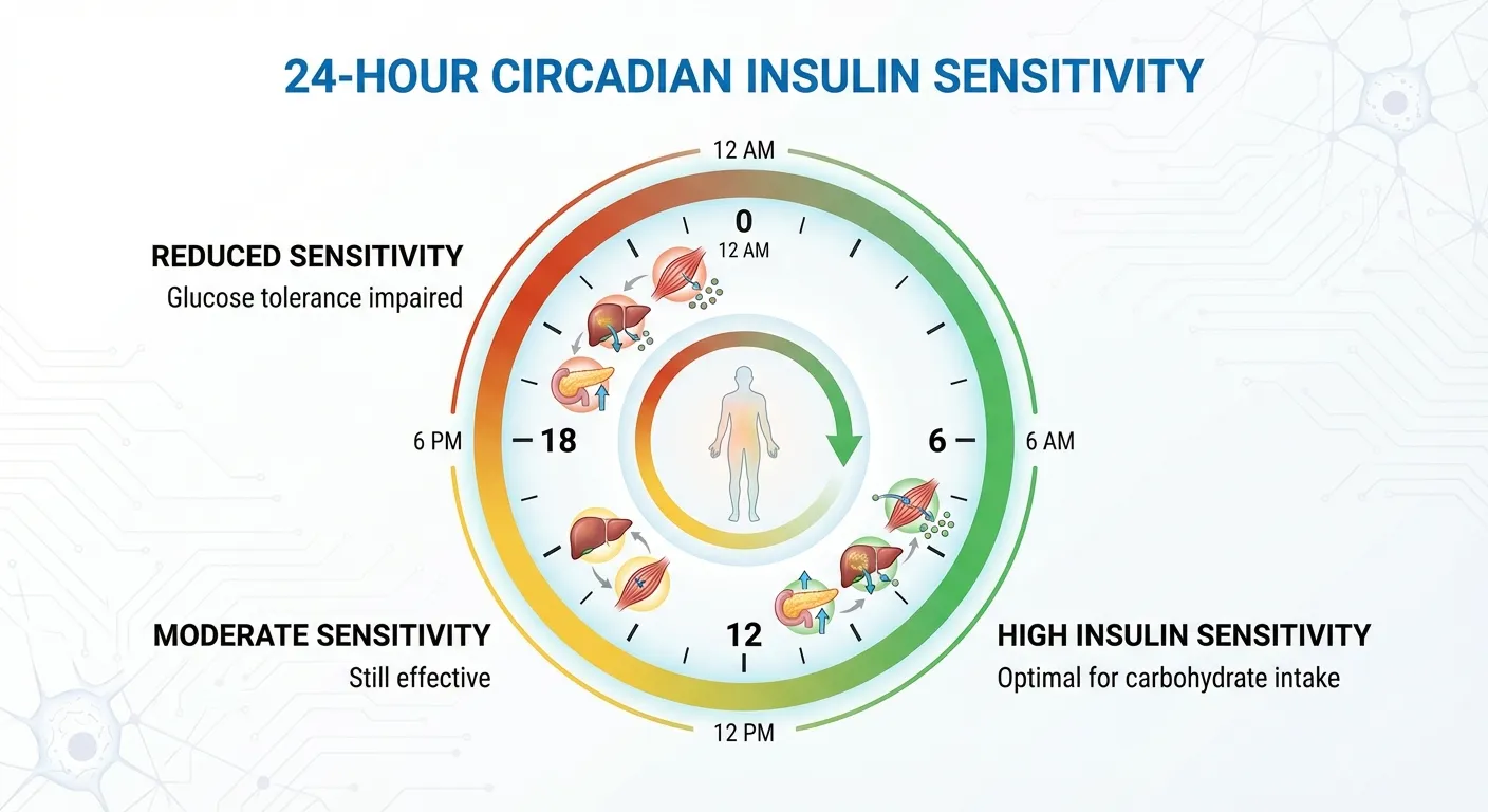 Diagram showing circadian rhythm of insulin sensitivity throughout a 24-hour period
