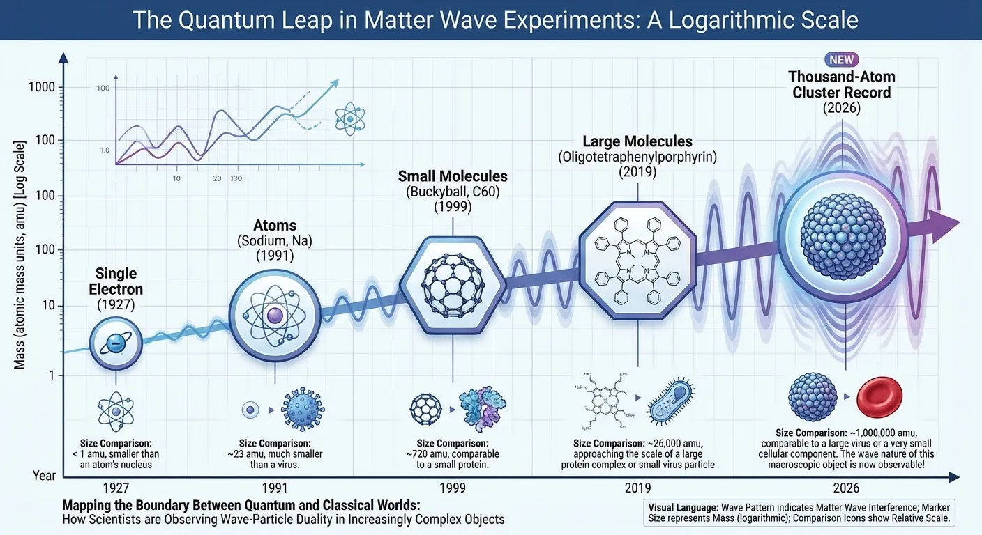 Scale comparison showing sizes of objects that have demonstrated quantum wave behavior