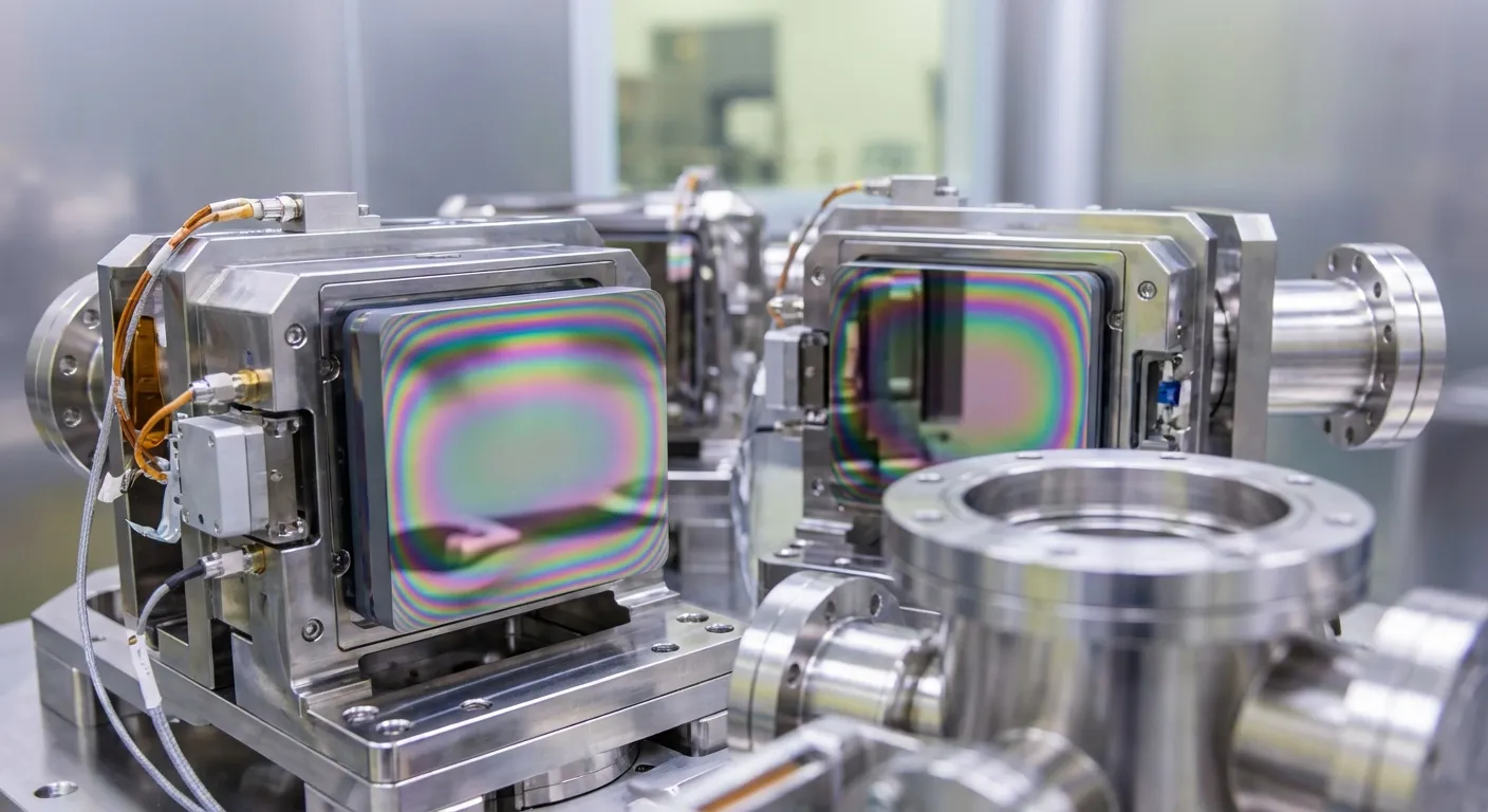 Close-up of precision optical mirror system used in EUV lithography