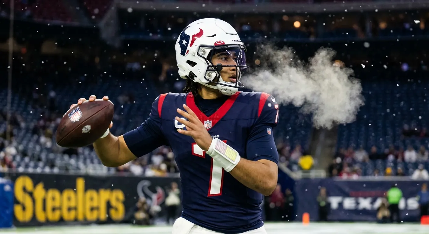 C.J. Stroud throwing in cold weather with visible breath