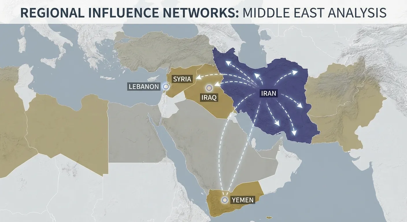 Map of Middle East highlighting Iran and its regional influence
