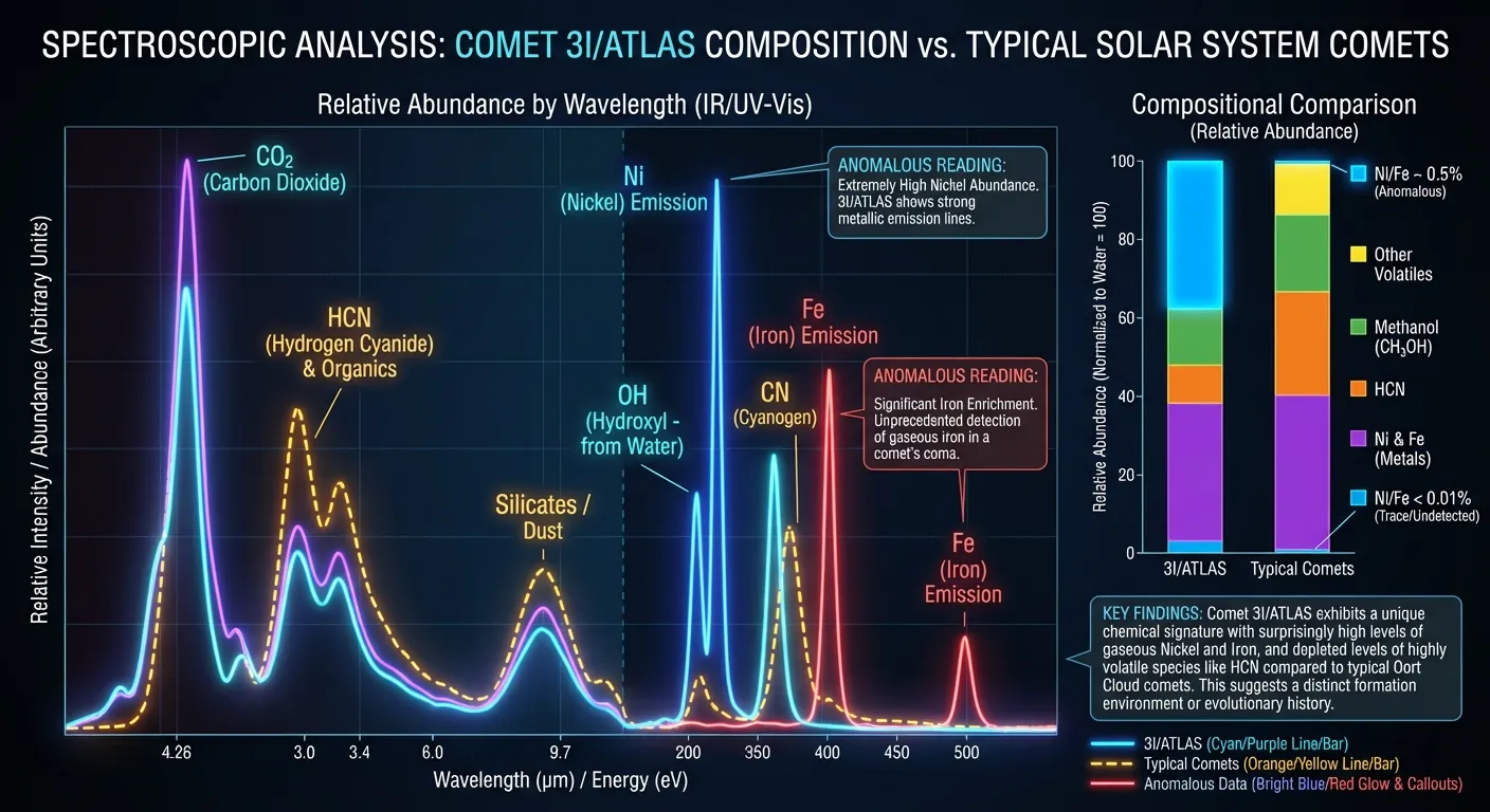 Spectroscopic analysis chart showing chemical composition of comet 3I/ATLAS