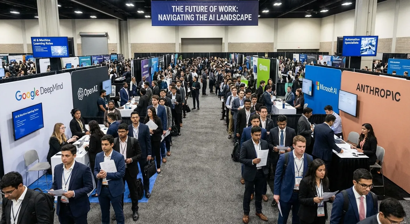 Job fair with long lines of applicants seeking new employment