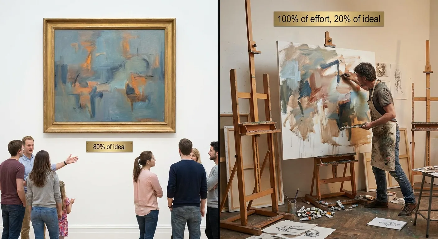 Two paths showing 80% done and shipped versus 100% never finished