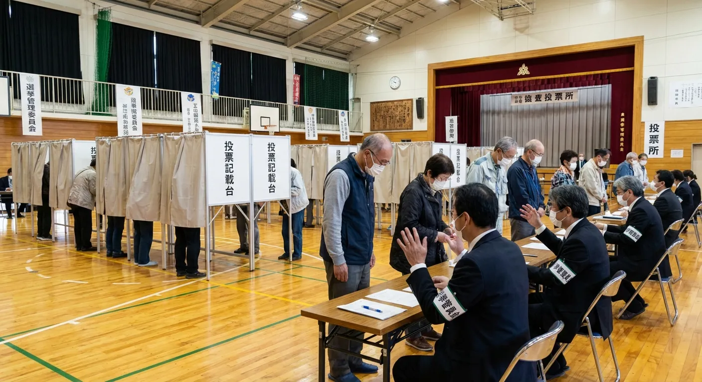Japanese voters casting ballots at a polling station during the February election