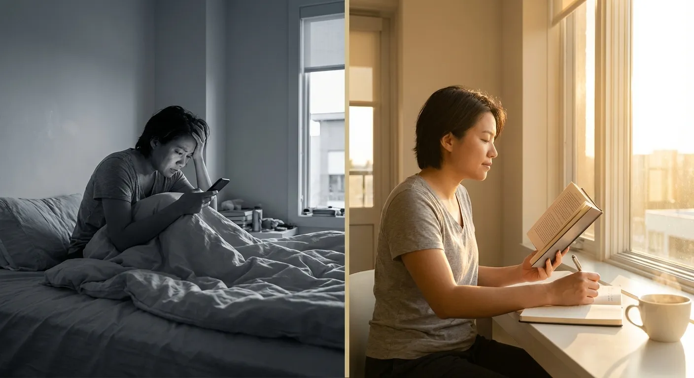 Contrast between phone-checking and intentional morning activities