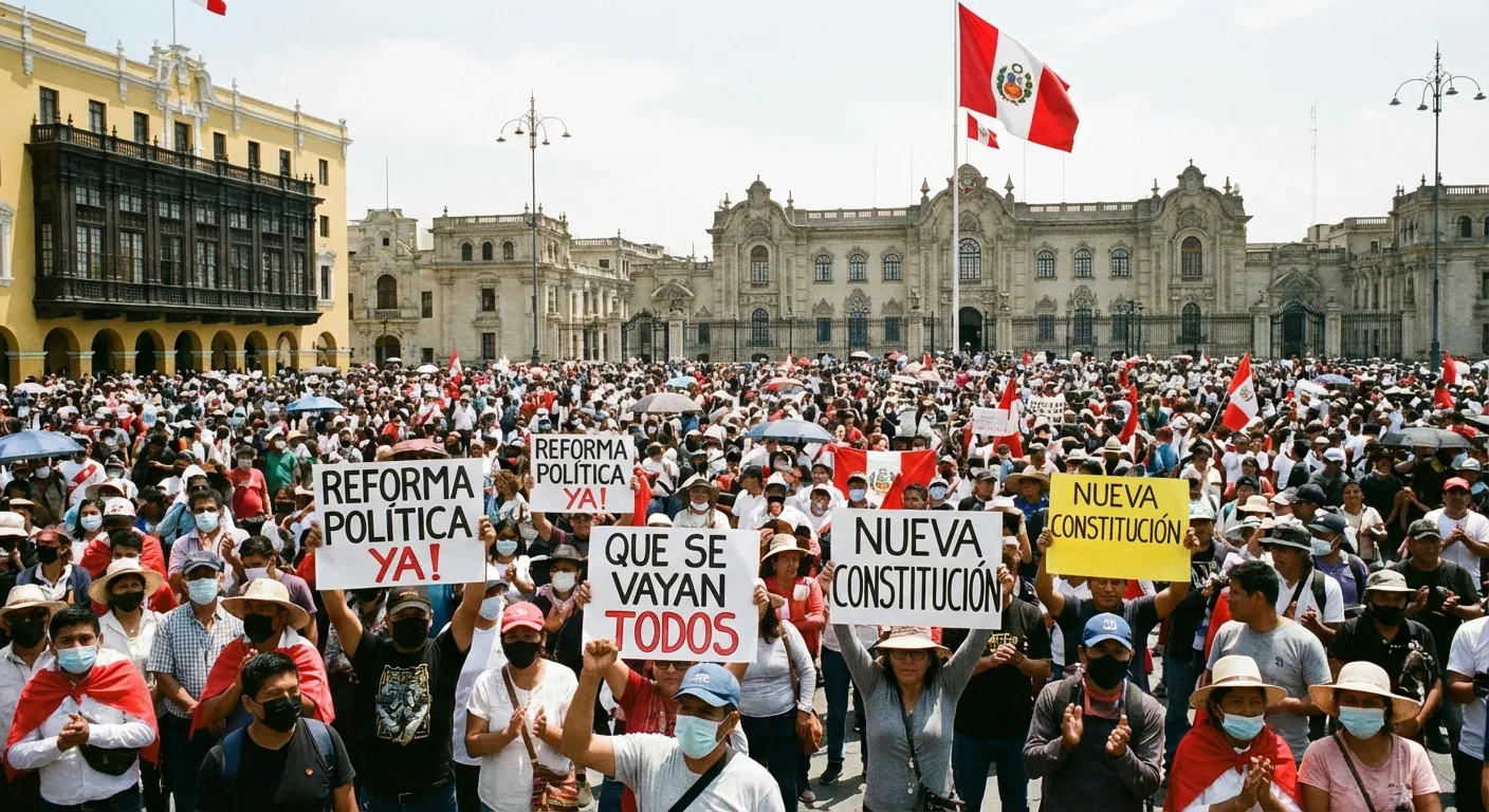 Peruvian protesters outside Congress demanding presidential accountability and reform