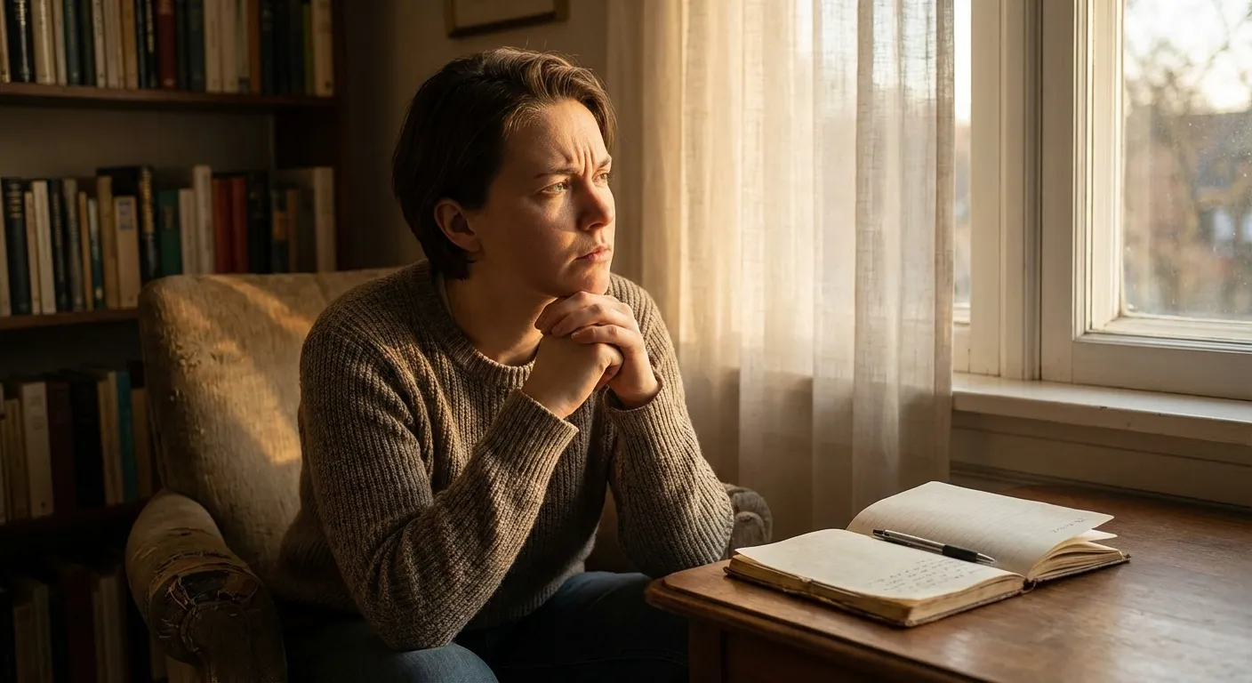 Person in thoughtful reflection journaling about past actions