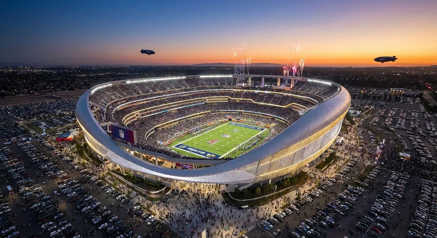 Levi's Stadium in Santa Clara set up for Super Bowl LX with field logos