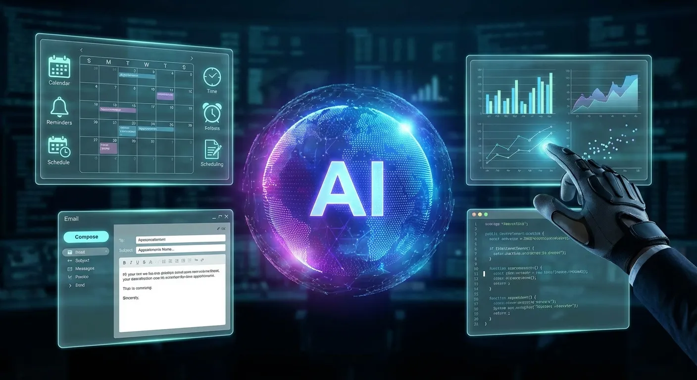 AI agent interface showing autonomous task execution on multiple screens