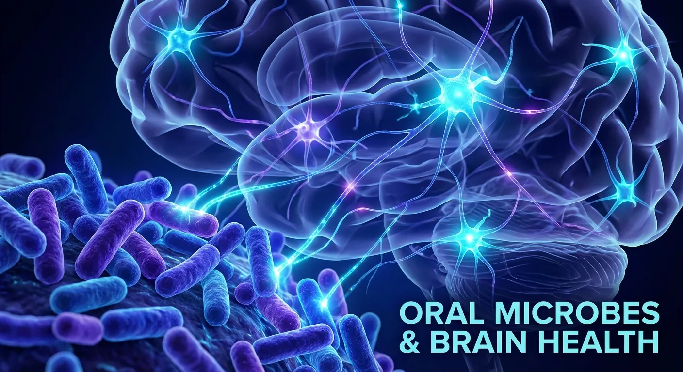 Microscopic view of bacteria with neural pathway connections illustrated in the background