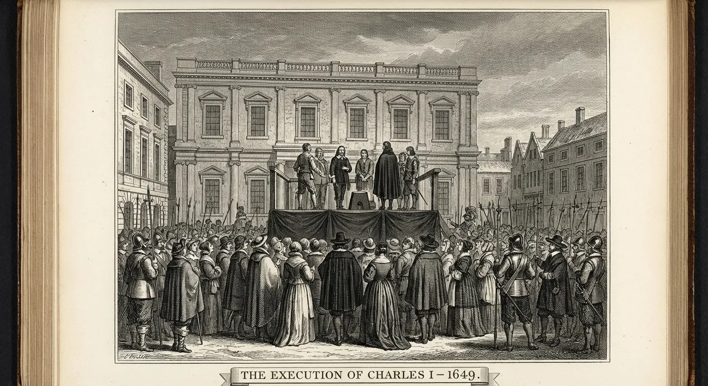 Historical illustration of the execution of King Charles I outside Whitehall