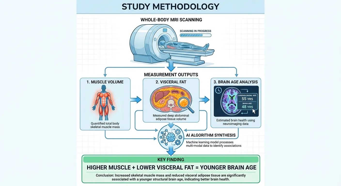 Infographic showing study methodology with whole-body MRI scanning and AI analysis