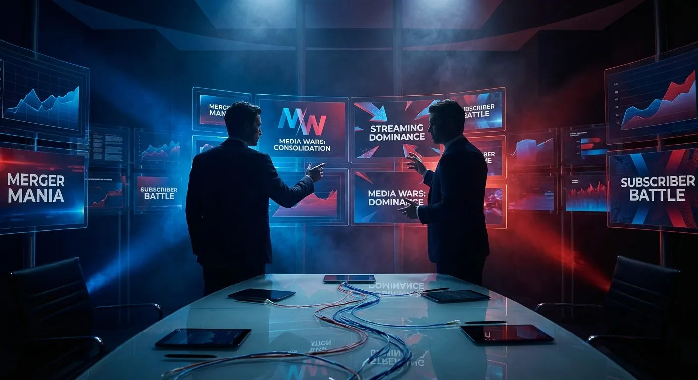 Streaming service logos on screens reflecting fierce media industry competition