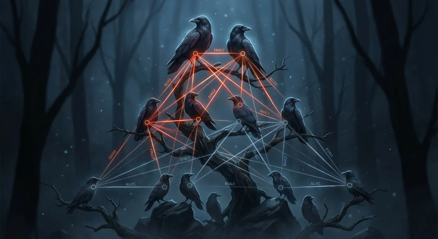 Illustration of crow social network showing complex relationships between individuals