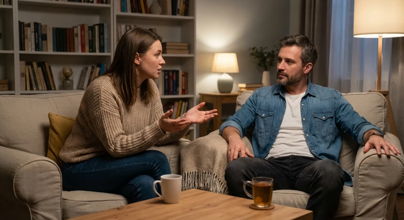 Two people in honest conversation with open body language