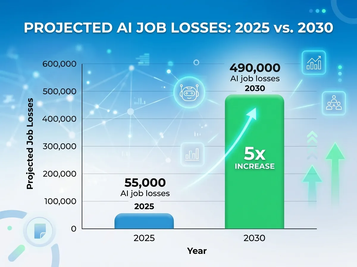 Bar chart comparing AI job losses in 2025 versus projected 2026 figures