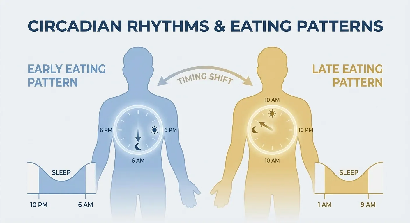 Illustration showing body clock shifting with different meal timing schedules