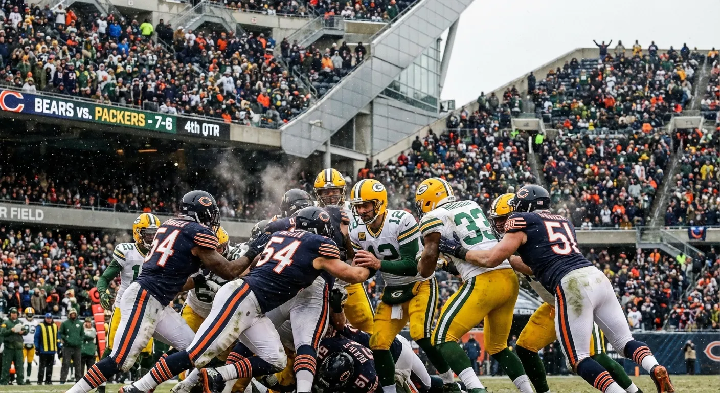 Bears vs Packers rivalry action shot showing intensity of the matchup