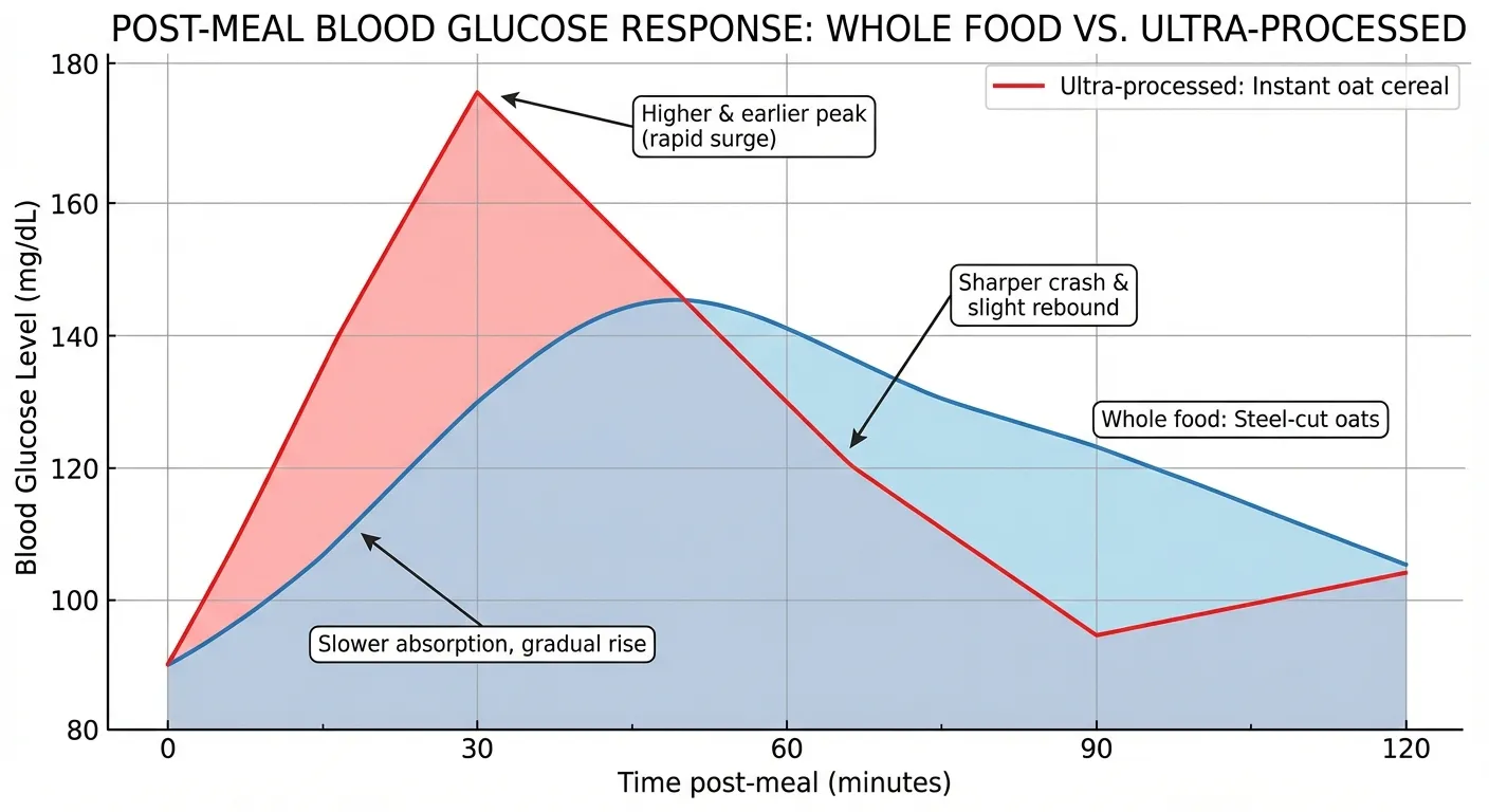 Comparison of glucose response curves between whole foods and ultra-processed equivalents