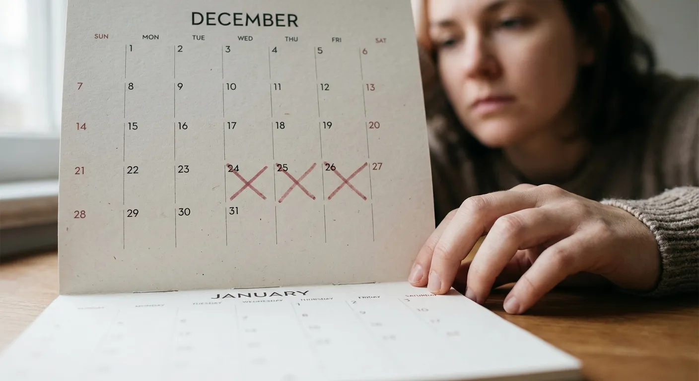 Calendar showing December with holiday dates passed and blank January days ahead