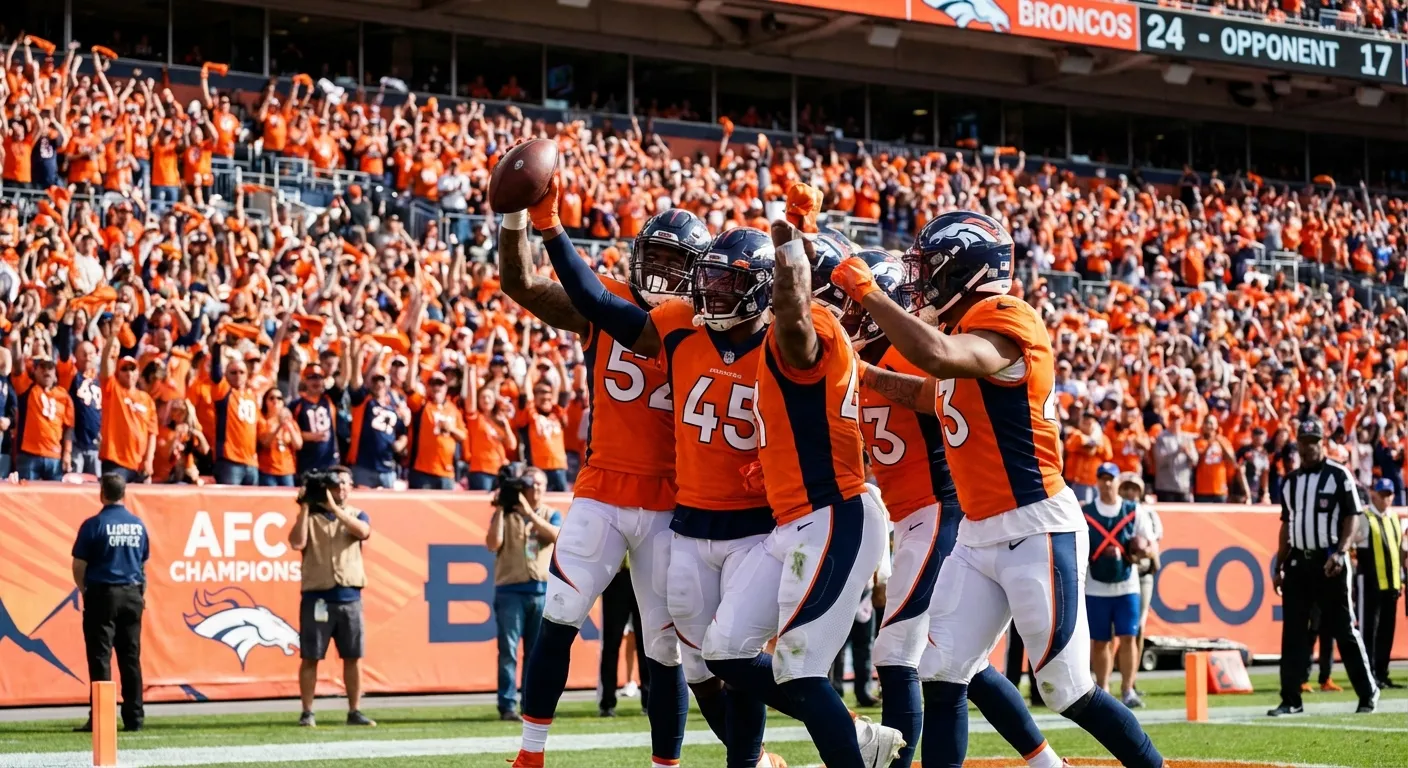 Denver Broncos defense celebrating after a turnover