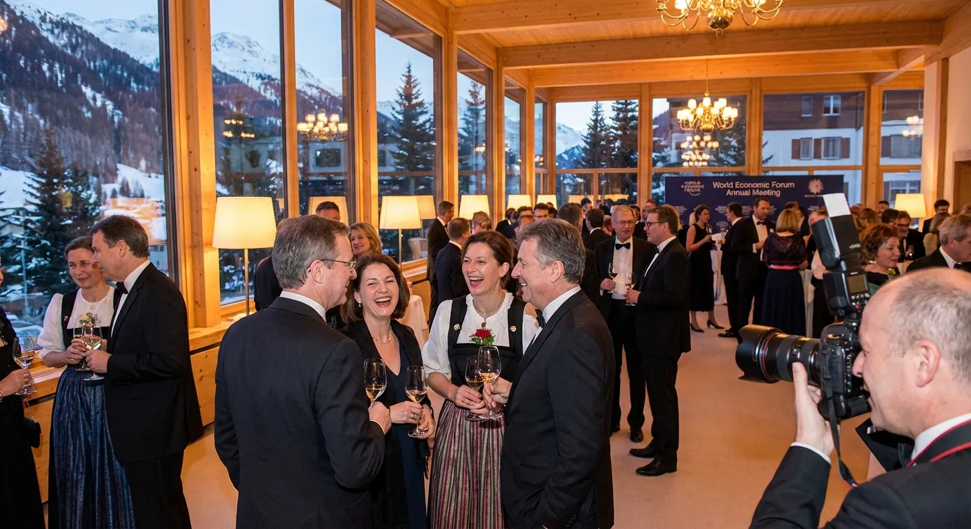 World leaders and CEOs at formal Davos dinner event