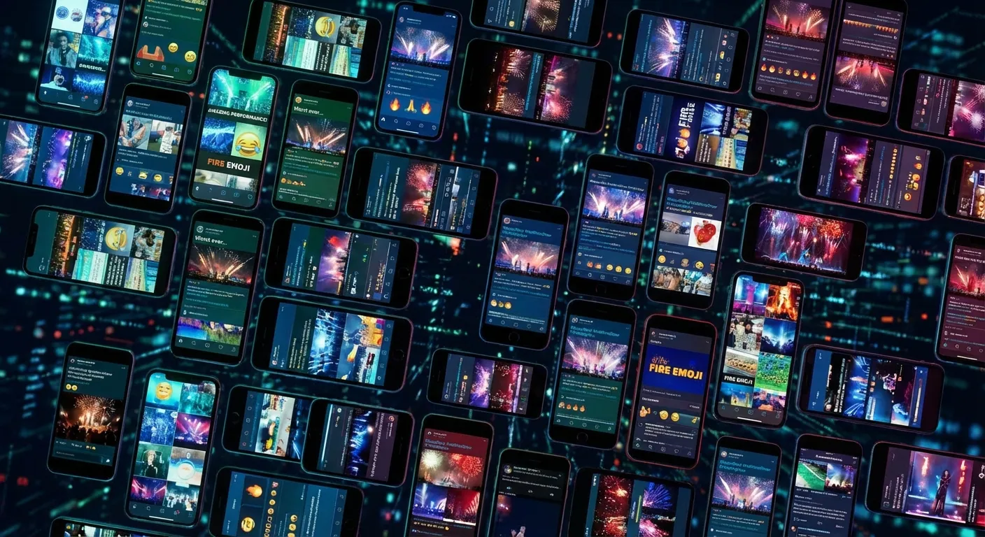 Social media reactions displayed on multiple phone screens about halftime show