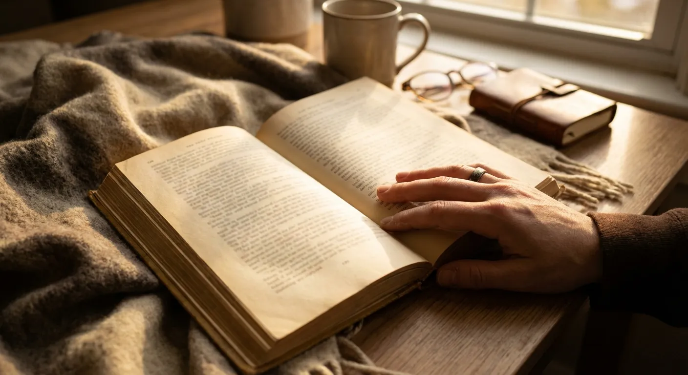 An open book with the last chapter visible, light falling across the pages