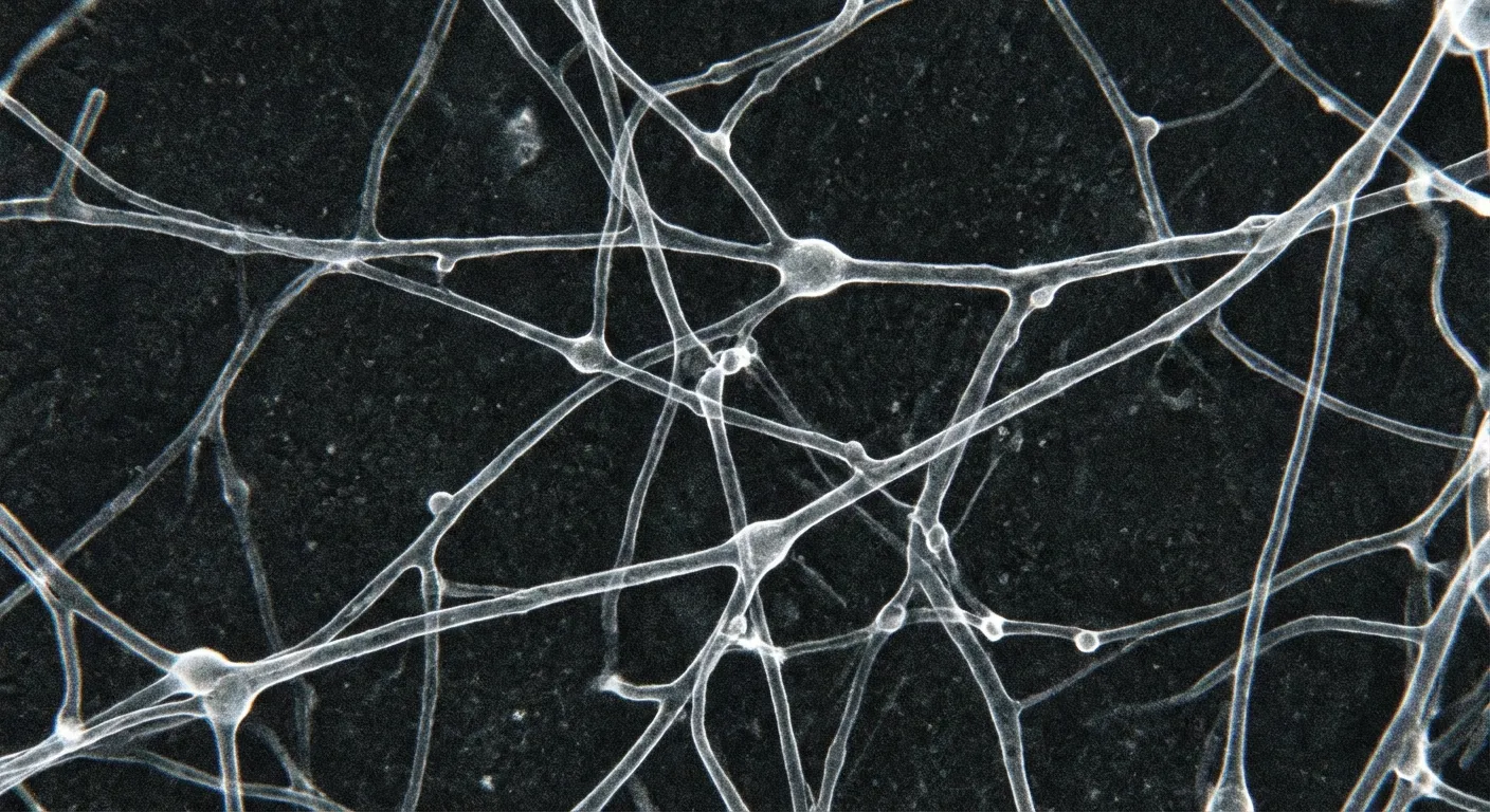 Microscopic view of fungal mycelium network showing thread-like structures